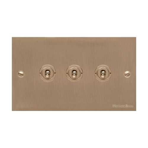 Richmond Elite Range Antique Brass Switches & Sockets, LP91 - 3 Gang Toggle Switch by Heritage Brass By M-Marcus