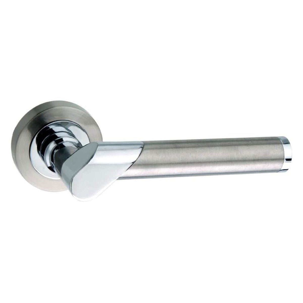 Mediterranean Tunis Lever Door Handle on Round Rose - Satin Nickel/Polished Chrome - Default