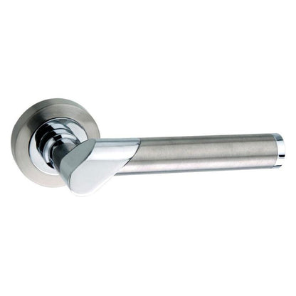 Mediterranean Tunis Lever Door Handle on Round Rose - Satin Nickel/Polished Chrome - Default