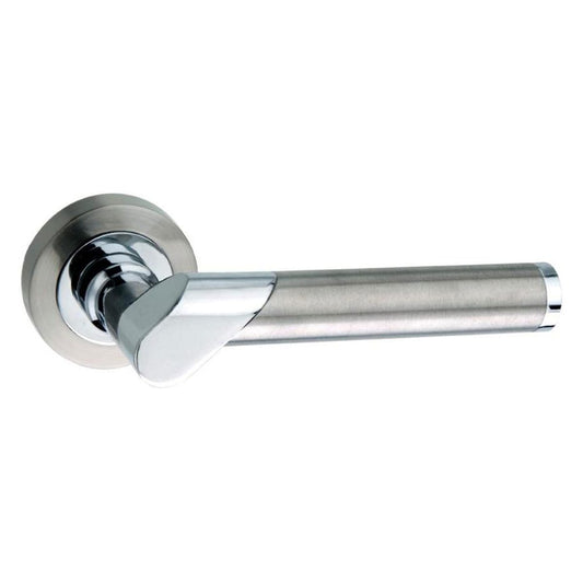 Mediterranean Tunis Lever Door Handle on Round Rose - Satin Nickel/Polished Chrome - Default