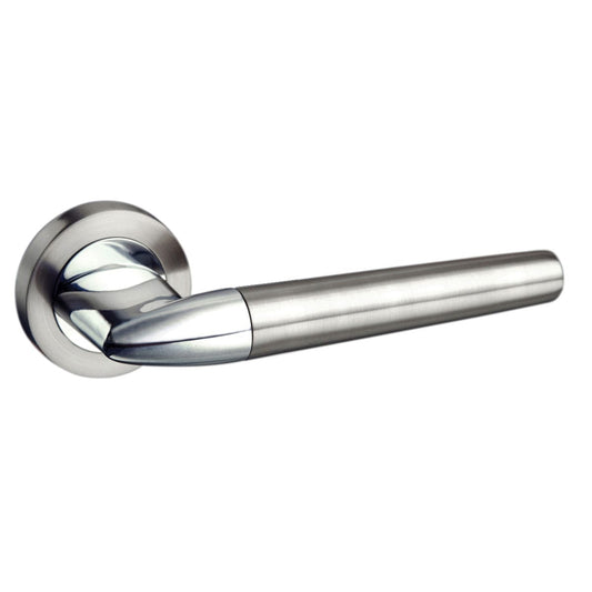 Mediterranean Toulon Lever Door Handle on Round Rose - Satin Nickel/Polished Chrome - Default
