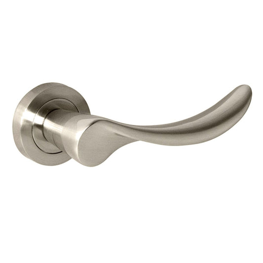 Mediterranean Malaga Lever Door Handle on Round Rose - Satin Nickel - Default