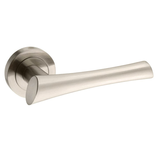 Mediterranean Corsica Lever Door Handle on Round Rose - Satin Nickel - Default