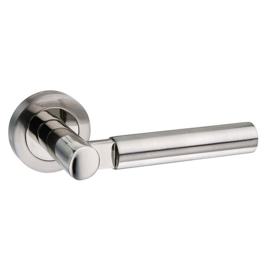 Mediterranean Palermo Lever Door Handle on Round Rose - Satin Nickel/Polished Nickel - Default