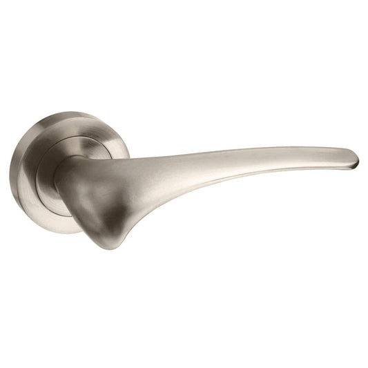 Mediterranean Marseille Lever Door Handle on Round Rose - Satin Nickel - Default