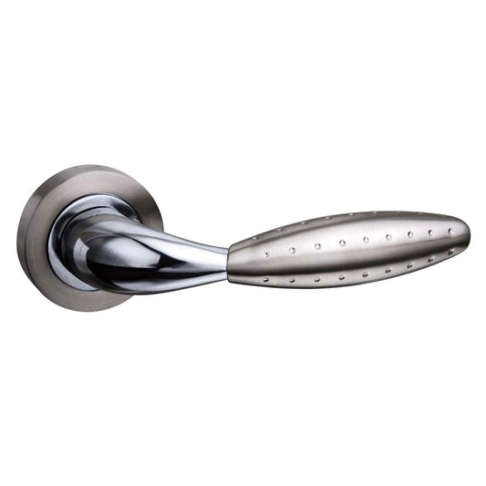 Mediterranean Oran Lever Door Handle on Round Rose - Satin Nickel/Polished Chrome - Default