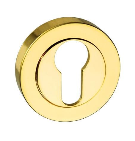 Mediterranean Euro Escutcheons on Round Rose - Polished Brass - Default