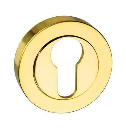 Mediterranean Euro Escutcheons on Round Rose - Polished Brass - Default