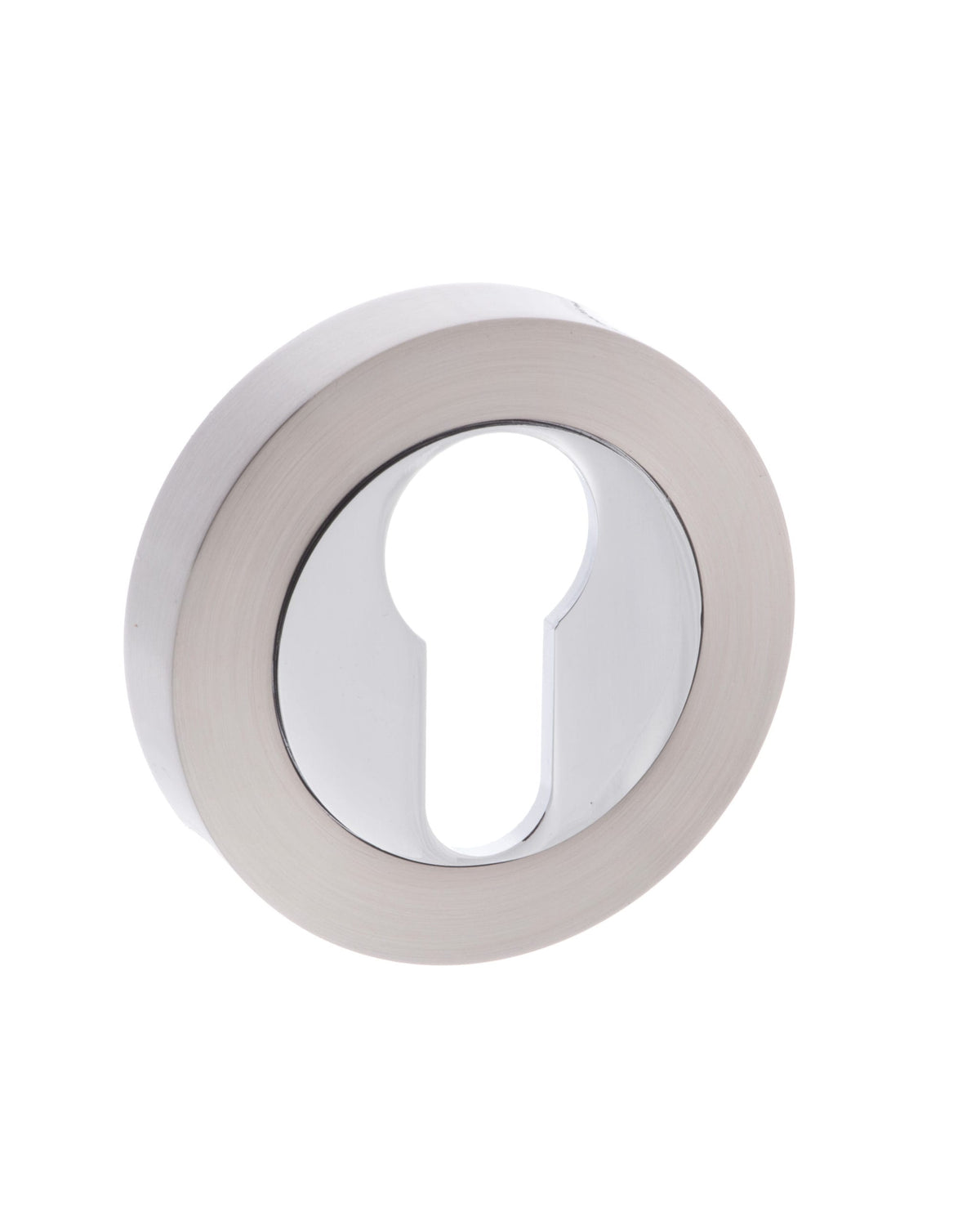 Mediterranean Euro Escutcheons on Round Rose - Satin Nickel/Polished Chrome - Default