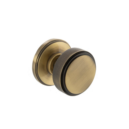 Millhouse Brass Harrison Solid Brass Knurled Mortice Door Knob on Concealed Fix Rose - Antique Brass - Default