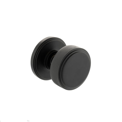 Millhouse Brass Harrison Solid Brass Knurled Mortice Door Knob on Concealed Fix Rose - Matt Black - Default