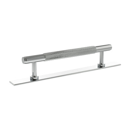 Millhouse Brass Eiffel Knurled T-Bar Cabinet Pull Handle on Backplate 128mm - Polished Chrome - Default