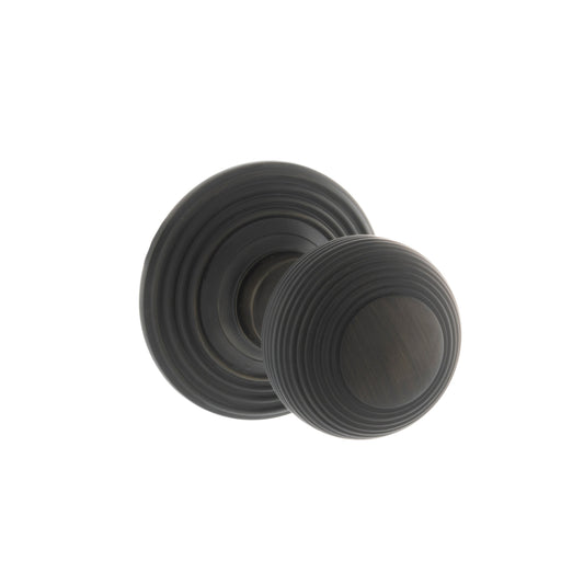 Old English Ripon Solid Brass Reeded Beehive Mortice Door Knob on Concealed Fix Rose - Urban Dark Bronze - Default