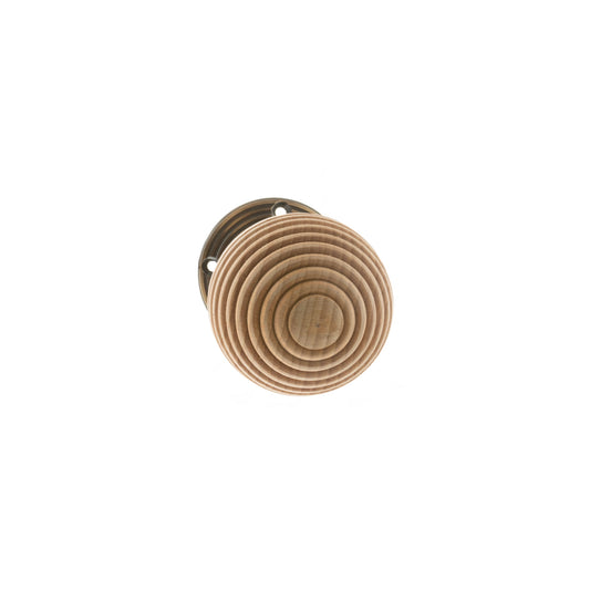 Old English Bridlington Wood Reeded Beehive Door Knob on Face Fix Rose - Antique Brass - Default