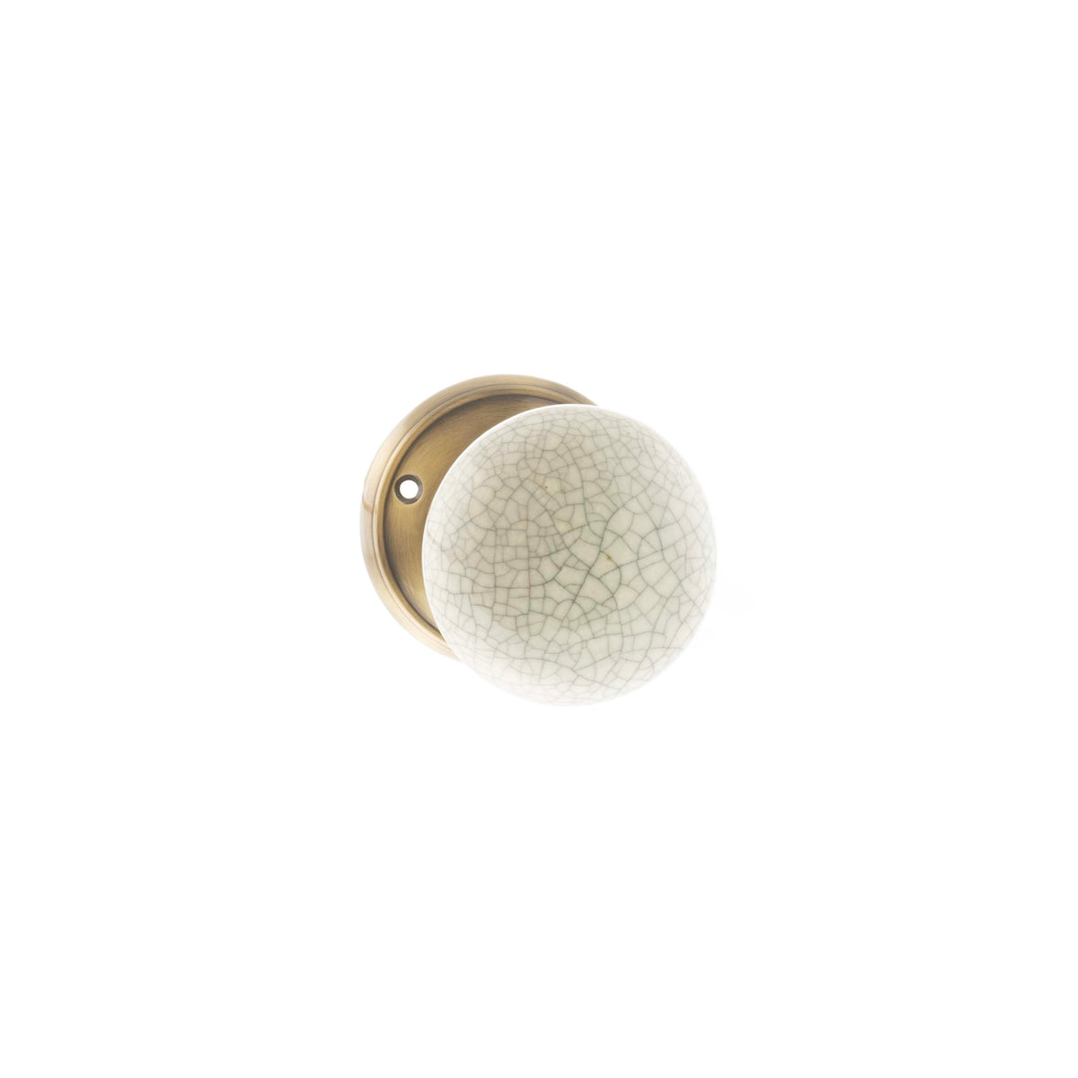 Old English Skipton Porcelain Cream Crackle Door Knob on Face Fix Rose - Antique Brass - Default