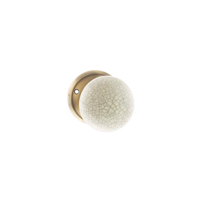 Old English Skipton Porcelain Cream Crackle Door Knob on Face Fix Rose - Antique Brass - Default