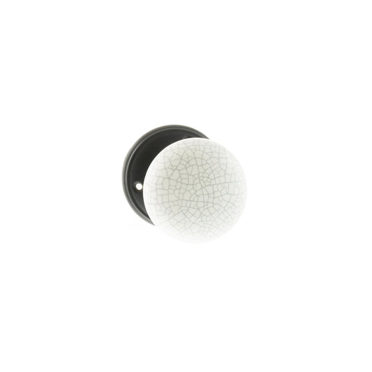 Old English Skipton Porcelain White Crackle Door Knob on Face Fix Rose - Matt Black - Default