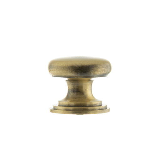 Old English Lincoln Solid Brass Victorian Cabinet Knob 32mm on Concealed Fix - Antique Brass - 32mm