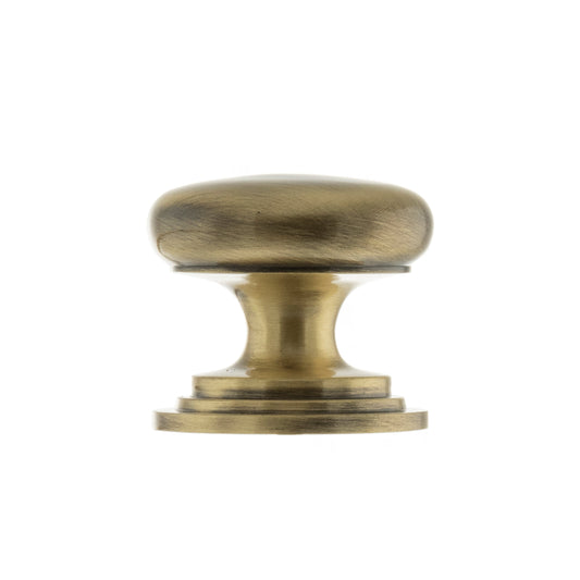 Old English Lincoln Solid Brass Victorian Cabinet Knob 38mm on Concealed Fix - Antique Brass - 38mm