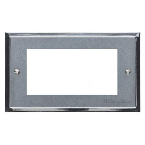 Elite Stepped Plate Range Satin Chrome Switches & Sockets, S03 - 4 Module Euro Plate by Heritage Brass By M-Marcus