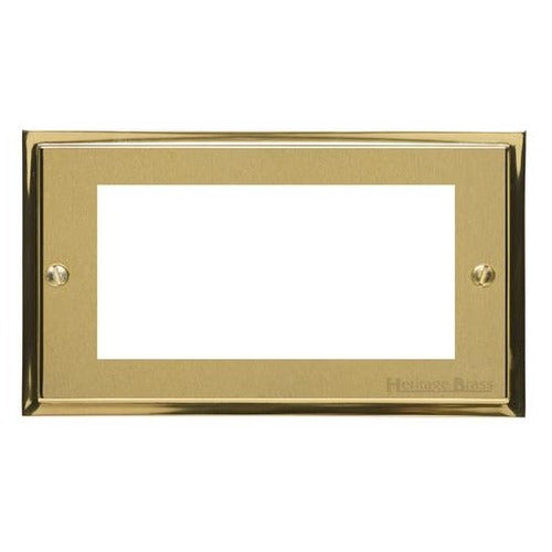Elite Stepped Plate Range Satin Brass Switches & Sockets, S04 - 4 Module Euro Plate by Heritage Brass By M-Marcus