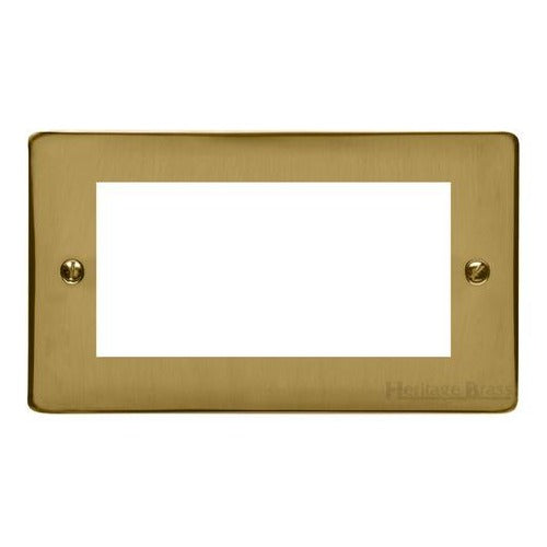 Elite Flat Plate Range Satin Brass Switches & Sockets, T04 - 4 Module Euro Plate by Heritage Brass By M-Marcus