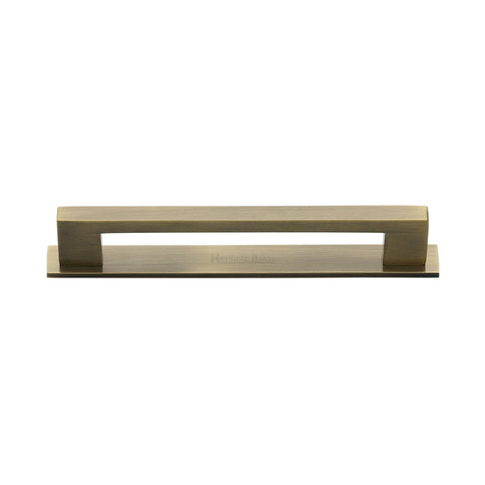 Metro Cabinet Pull Handle with Plate by M Marcus - Heritage Brass