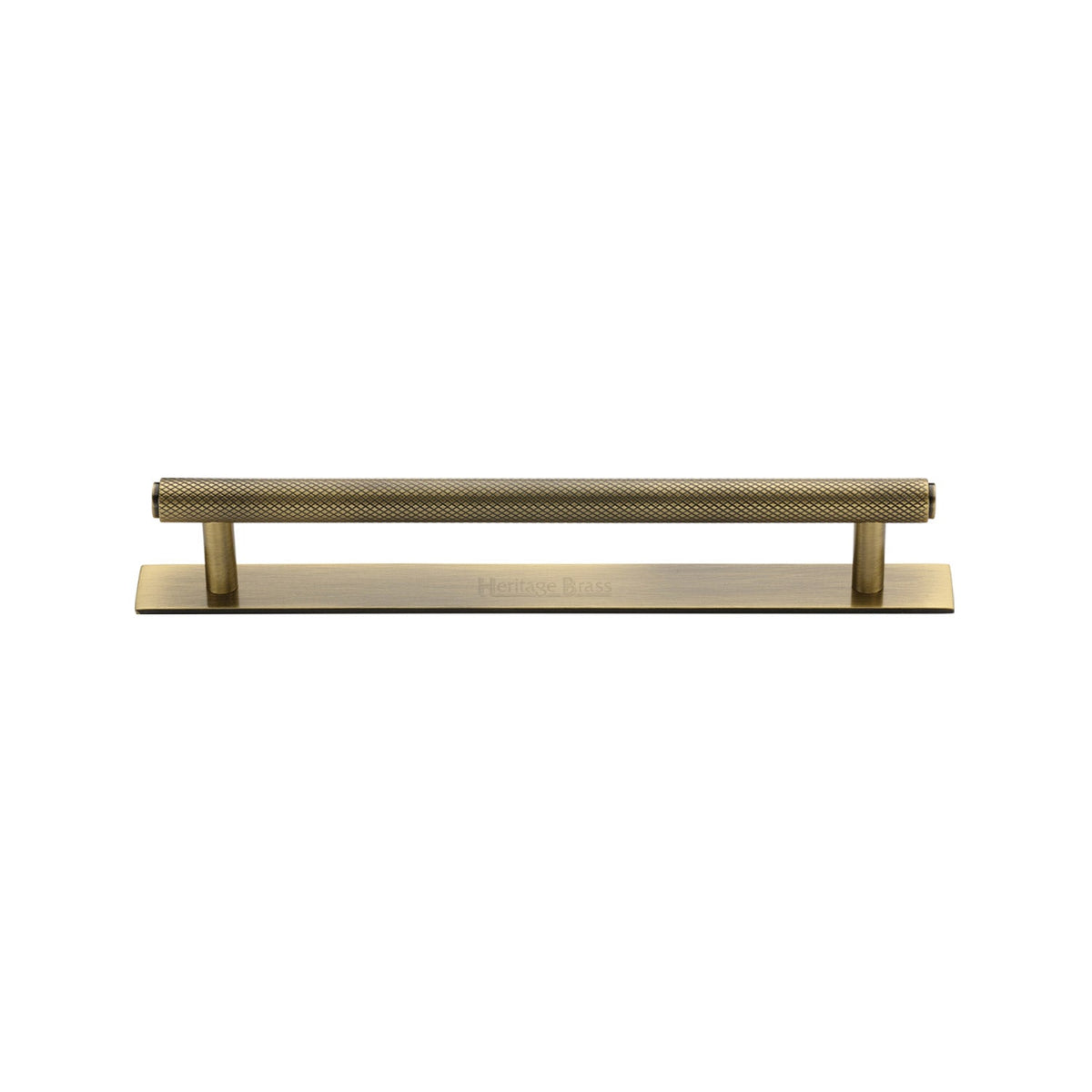 Knurled Cabinet Pull Handle with Plate by M Marcus - Heritage Brass