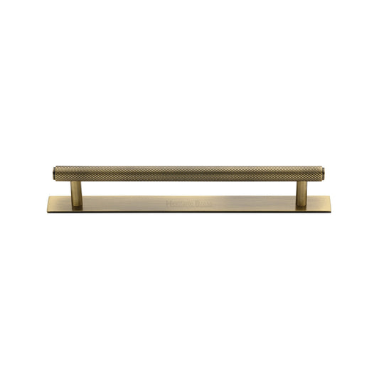 Knurled Cabinet Pull Handle with Plate by M Marcus - Heritage Brass