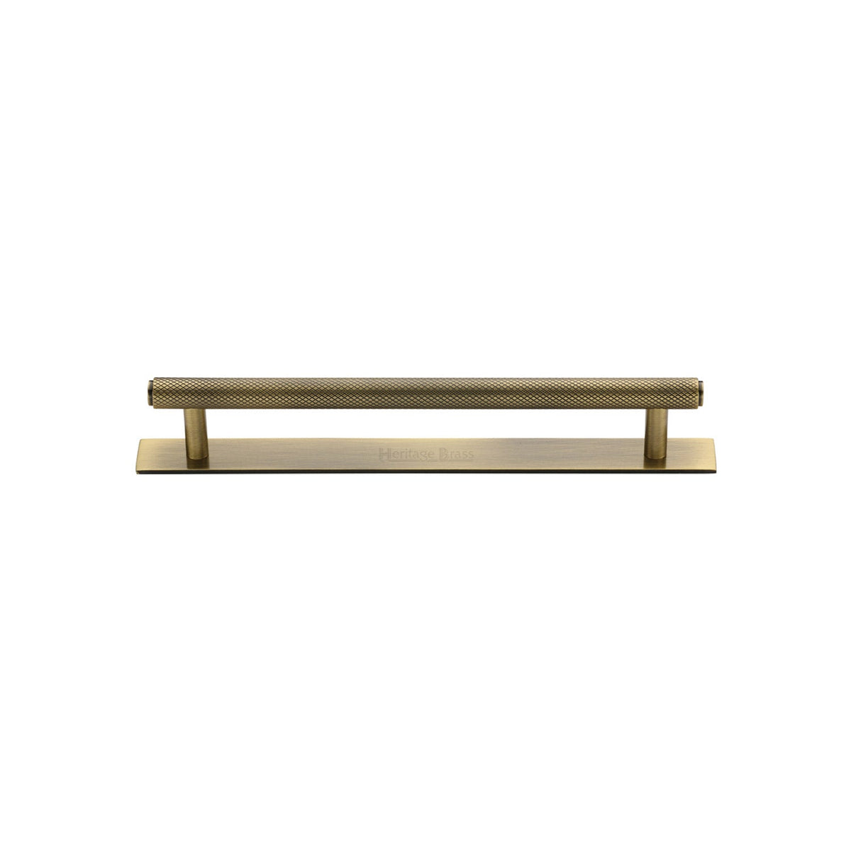 Knurled Cabinet Pull Handle with Plate by M Marcus - Heritage Brass