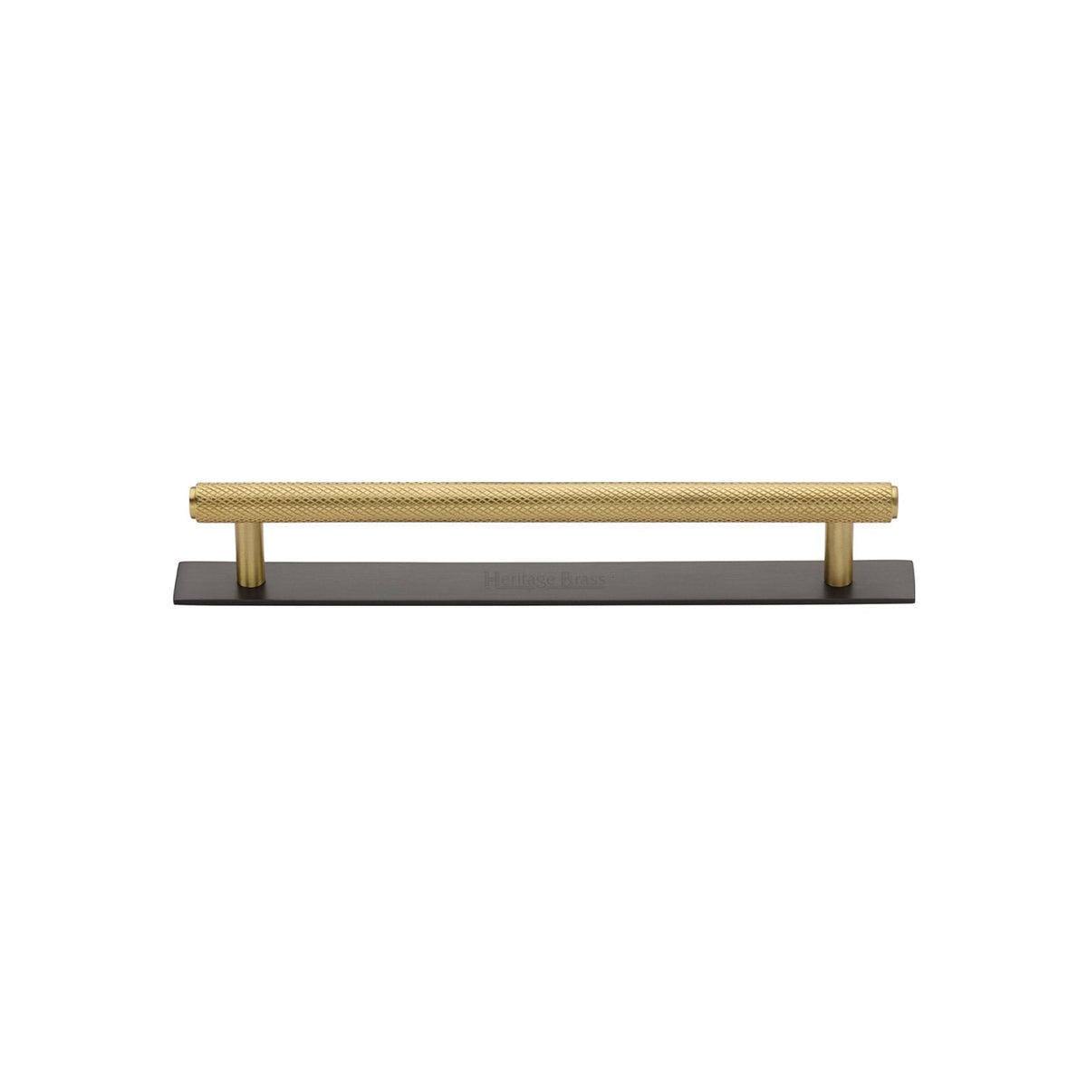 Knurled Cabinet Pull Handle with Plate by M Marcus - Heritage Brass