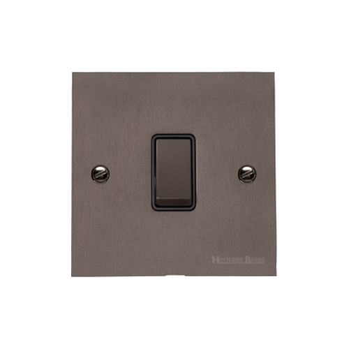 Stylist Bronze Square Flat Plate Range Matt Bronze | 1 Gang Centre-Off Retractive Rocker Switch by Heritage Brass By M-Marcus