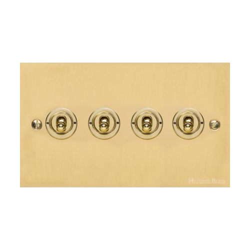 Victorian Elite Range Polished Brass Switches & Sockets, R01 - 4 Gang Toggle Switch by Heritage Brass By M-Marcus