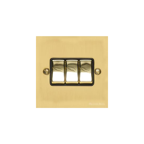 Victorian Elite Range Polished Brass Switches & Sockets, R01 - 3 Gang Rocker Switch by Heritage Brass By M-Marcus