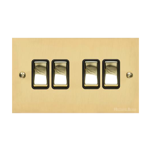 Victorian Elite Range Polished Brass Switches & Sockets, R01 - 4 Gang Rocker Switch by Heritage Brass By M-Marcus
