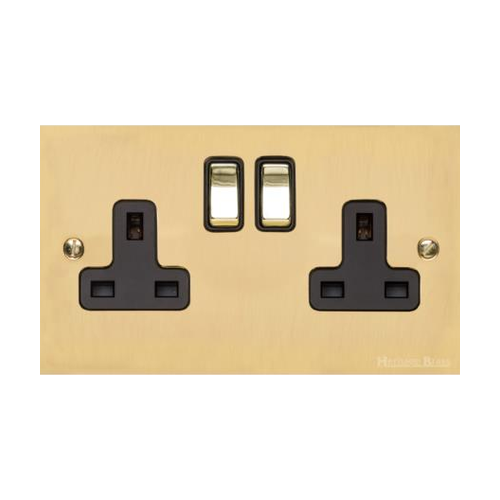 Victorian Elite Range Polished Brass Switches & Sockets, R01 - Double Socket (13 Amp) by Heritage Brass By M-Marcus