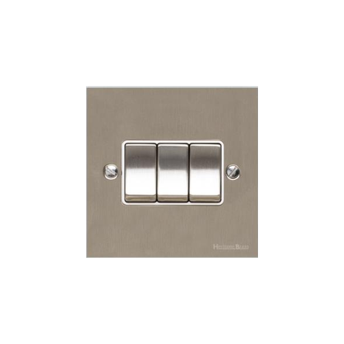 Victorian Elite Range Satin Nickel Switches & Sockets, R05 - 3 Gang Rocker Switch by Heritage Brass By M-Marcus