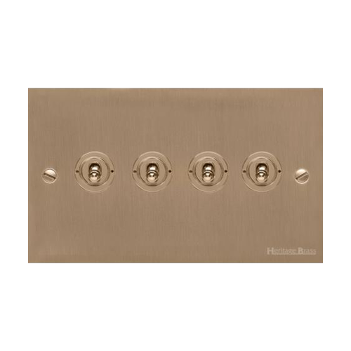 Victorian Elite Range Antique Brass Switches & Sockets, R91 - 4 Gang Toggle Switch by Heritage Brass By M-Marcus