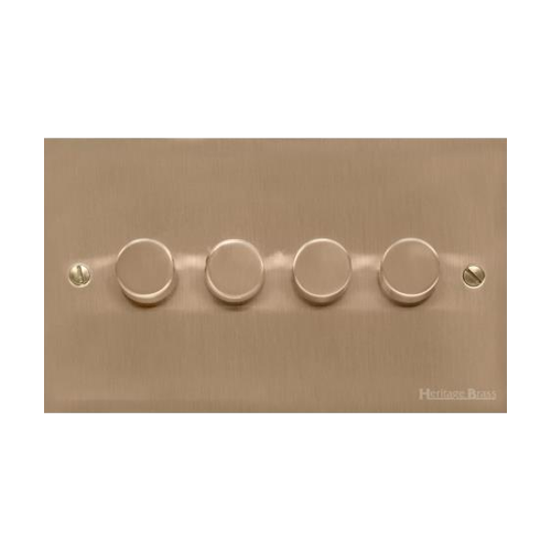 Victorian Elite Range Antique Brass Switches & Sockets, R91 - 4 Gang Dimmer 400 watts(Compatible with halogen/ incandescent bulbs) by Heritage Brass By M-Marcus