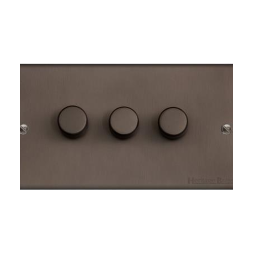 Stylist Bronze Raised Plate Range Switches & Sockets, RL9 - 3 Gang Dimmer 250 watts (Compatible with halogen/ incandescent bulbs) by Heritage Brass By M-Marcus