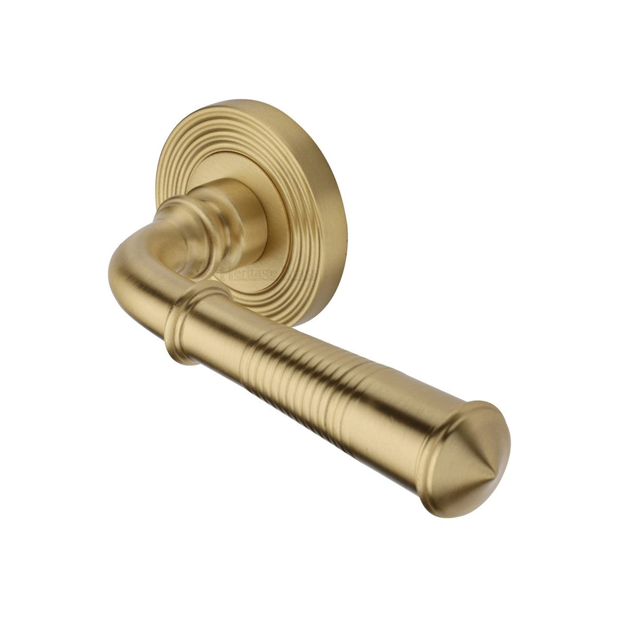 Bridgetown Reeded Door Handle on Round Rose by M Marcus - Heritage Brass