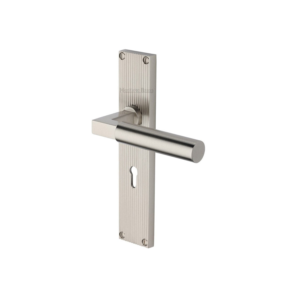 Bauhaus Reeded Door Handle on Plate by M Marcus - Heritage Brass