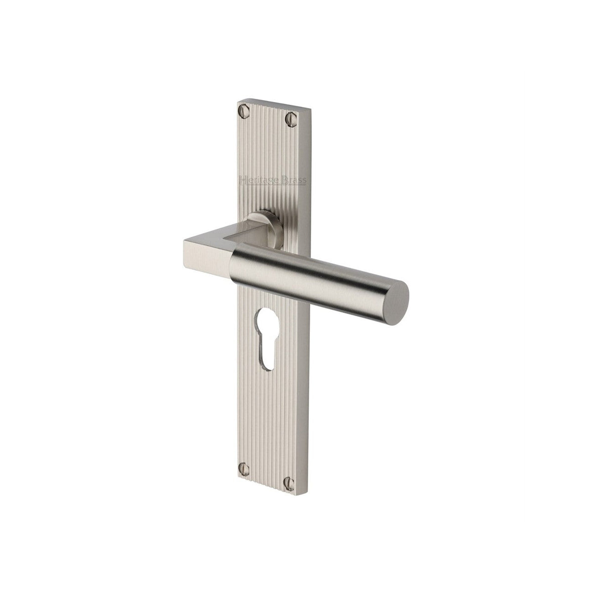 Bauhaus Reeded Door Handle on Plate by M Marcus - Heritage Brass
