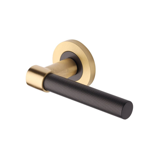Phoenix Knurled Door Handle on Round Rose - Antique Brass