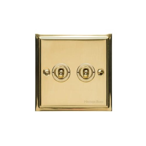 Elite Stepped Plate Range Polished Brass Switches & Sockets, S01 - 2 Gang Toggle Switch by Heritage Brass By M-Marcus