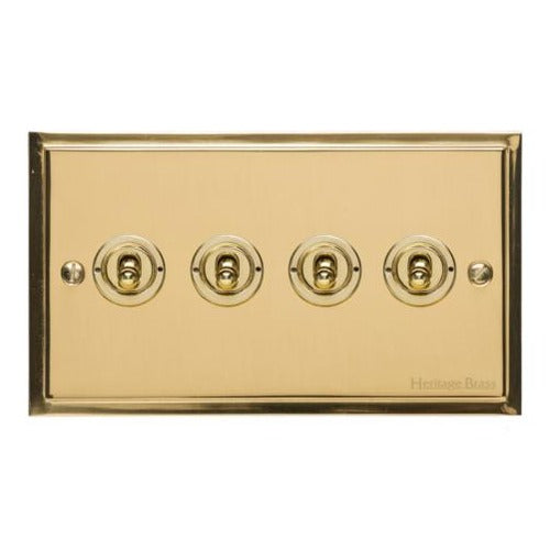 Elite Stepped Plate Range Polished Brass Switches & Sockets, S01 - 4 Gang Toggle Switch by Heritage Brass By M-Marcus