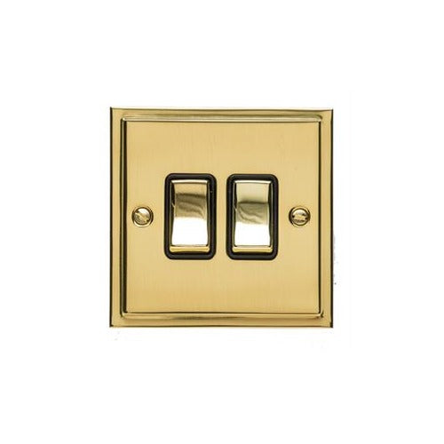 Elite Stepped Plate Range Polished Brass Switches & Sockets, S01 - 2 Gang Rocker Switch by Heritage Brass By M-Marcus