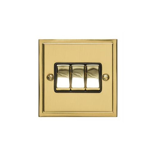 Elite Stepped Plate Range Polished Brass Switches & Sockets, S01 - 3 Gang Rocker Switch by Heritage Brass By M-Marcus