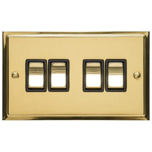 Elite Stepped Plate Range Polished Brass Switches & Sockets, S01 - 4 Gang Rocker Switch by Heritage Brass By M-Marcus