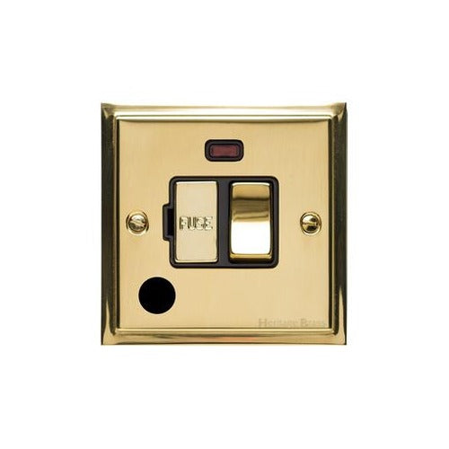 Elite Stepped Plate Range Polished Brass Switches & Sockets, S01 - Switched Spur with Neon + Cord (13 Amp) by Heritage Brass By M-Marcus